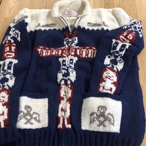 Tiki totem sweater vintage Mary Maxim pattern hand knit wool jumper